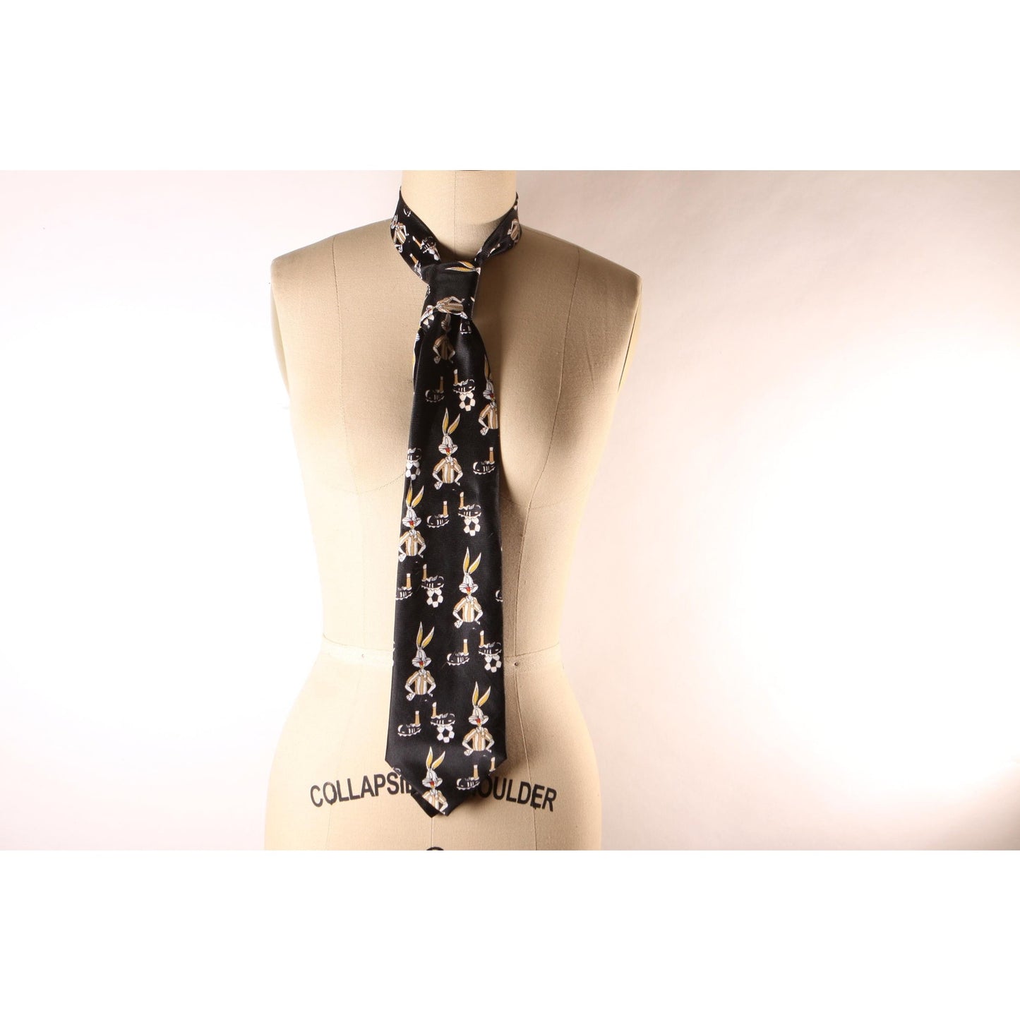 1990s Black and White Novelty Bugs Bunny Soccer Necktie by Paco Rabanne