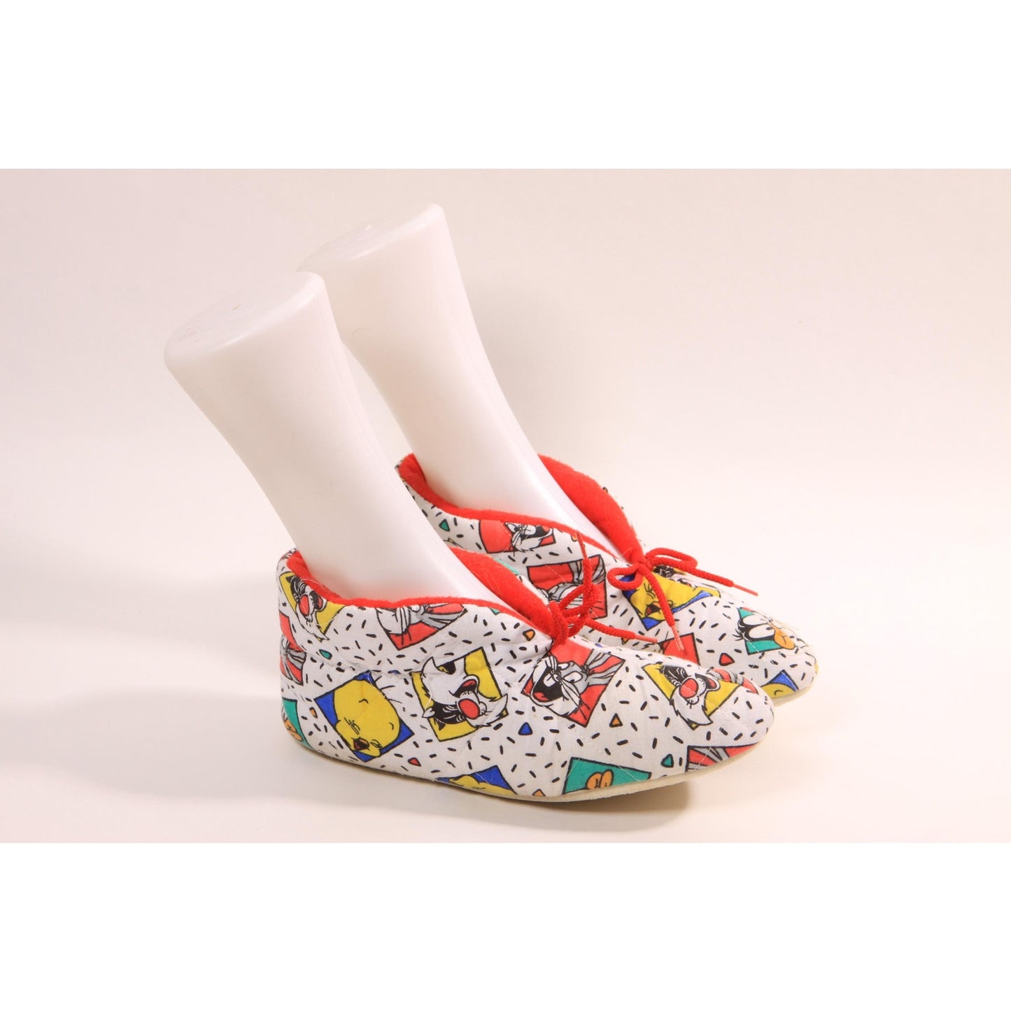 1980s 1990s Novelty Looney Toons Bugs Bunny Tweety Unisex Quilted Slippers -Size 8-9