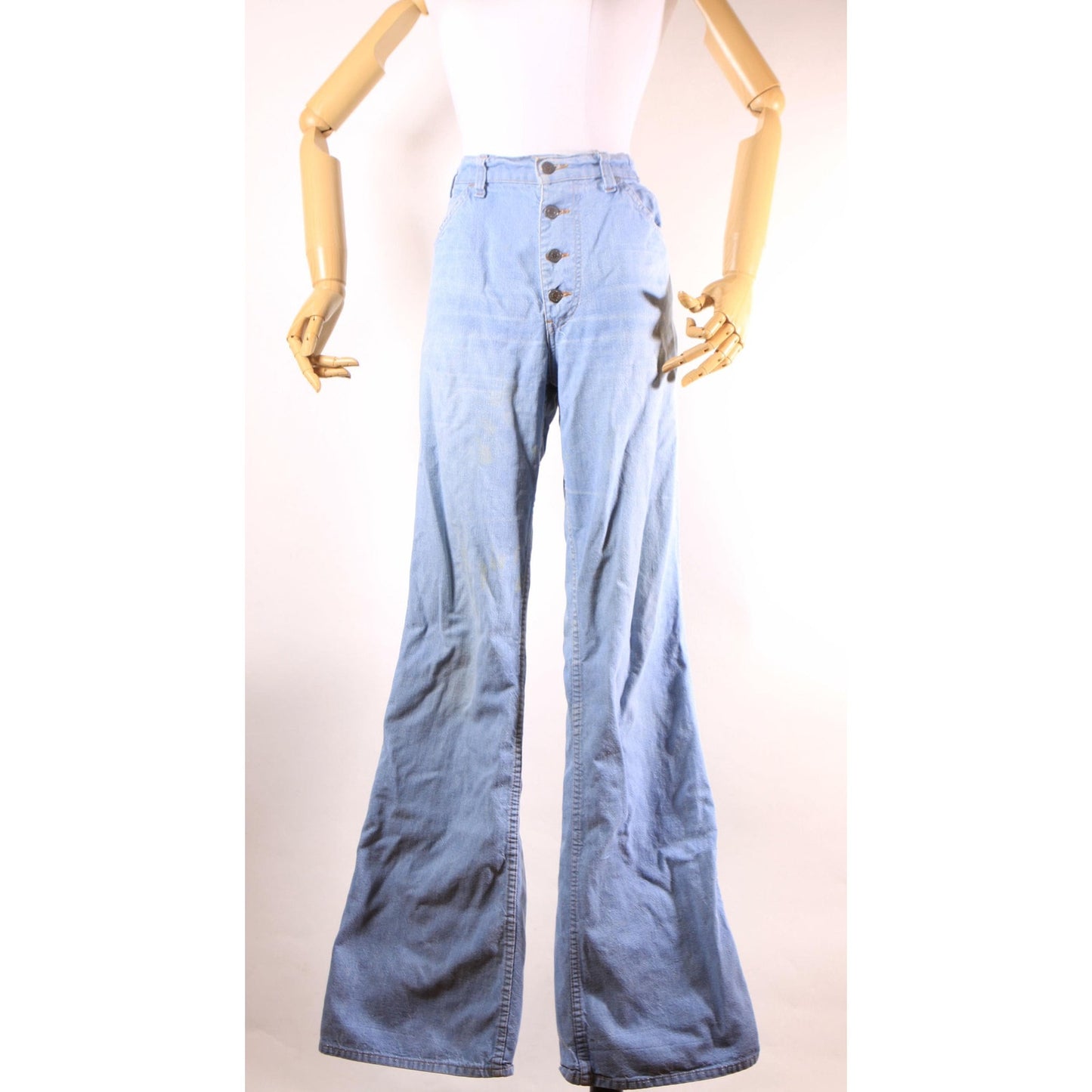 1970s Blue Light Wash Flared Button Fly Denim Orange Tab Jeans by Levi's