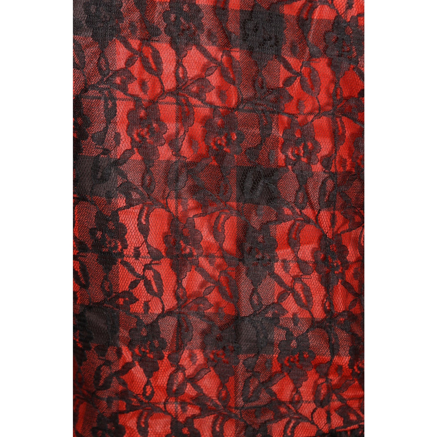 Deadstock 1970s Black and Red Gothic Lace and Plaid Print Lace Strap Sleeveless Dress by Purrr’s -S-M