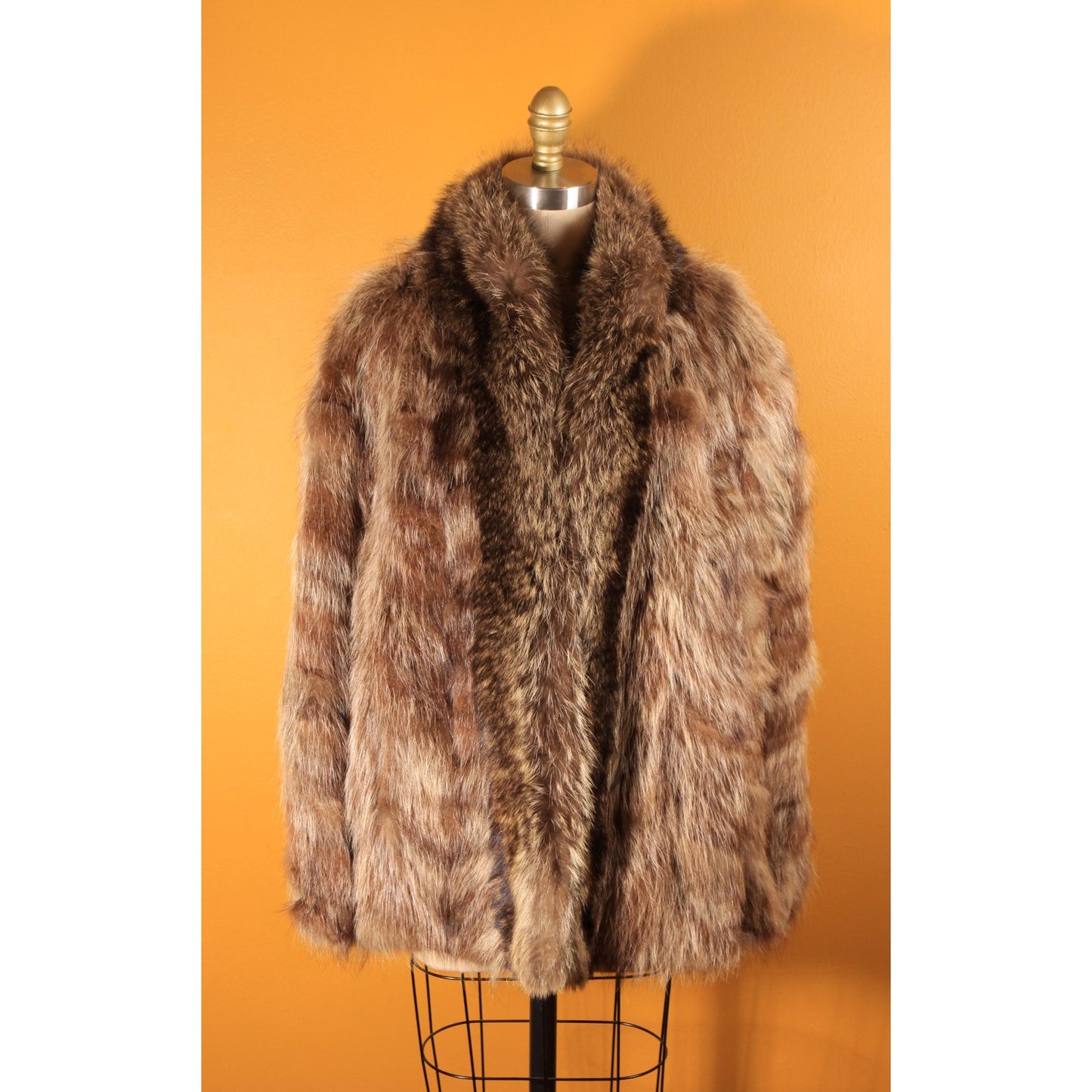 1950s Brown and Gray Long Sleeve Raccoon Fur Coat by Polar Crown Furs by McDaniel's -L