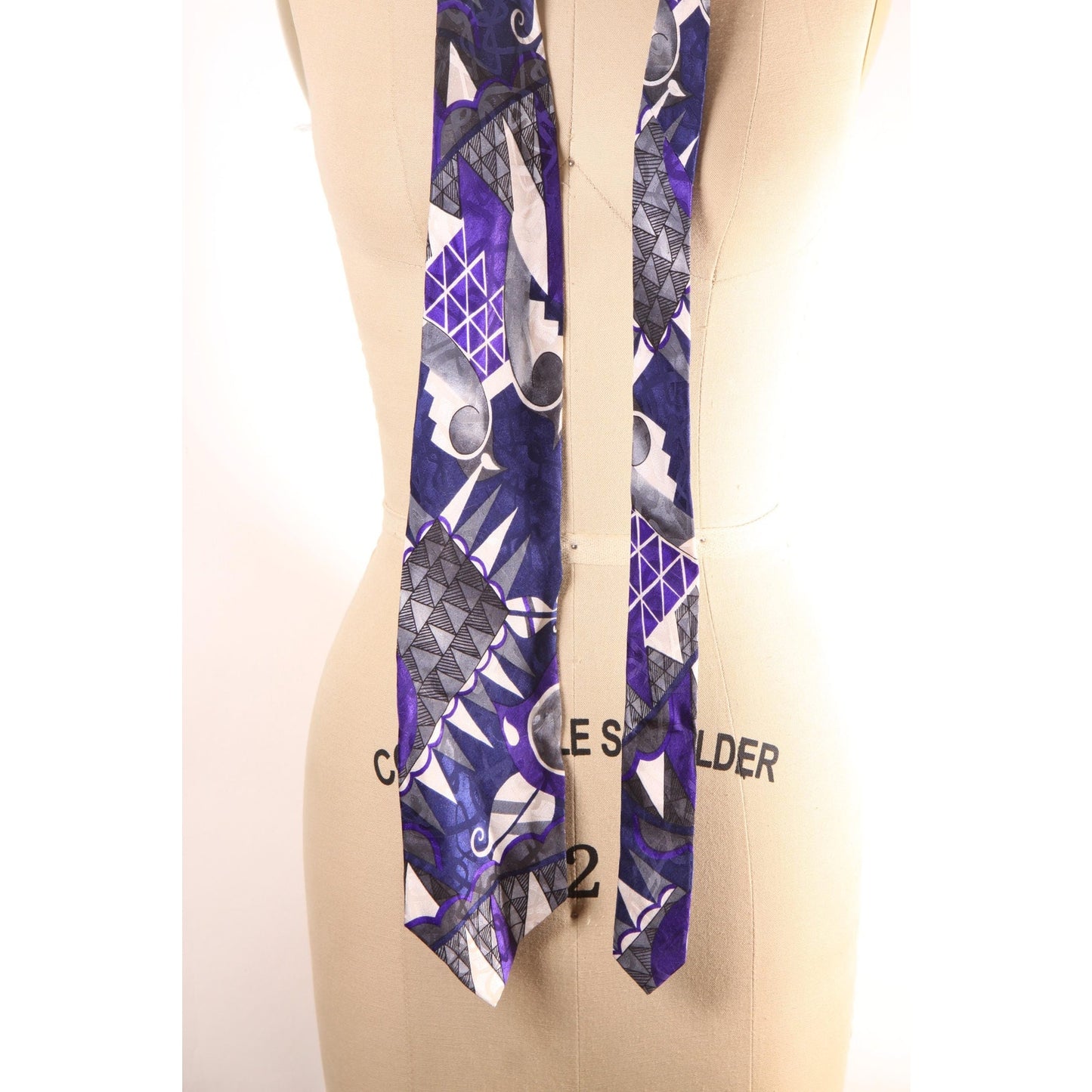 1980s Gray and Blue Abstract Geometric Necktie Tie by Albert Nipon