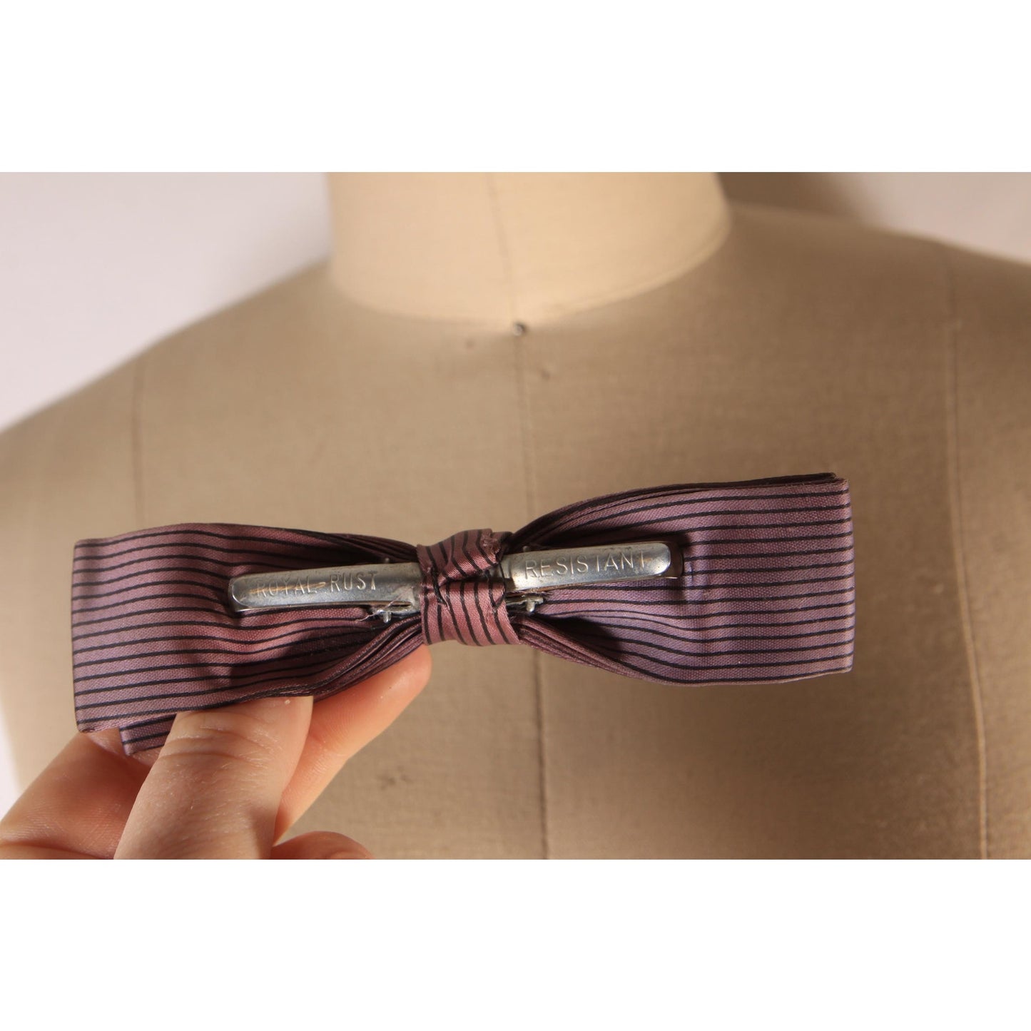 1950s 1960s Purple Gray and Black Striped Necktie Tie Bowtie