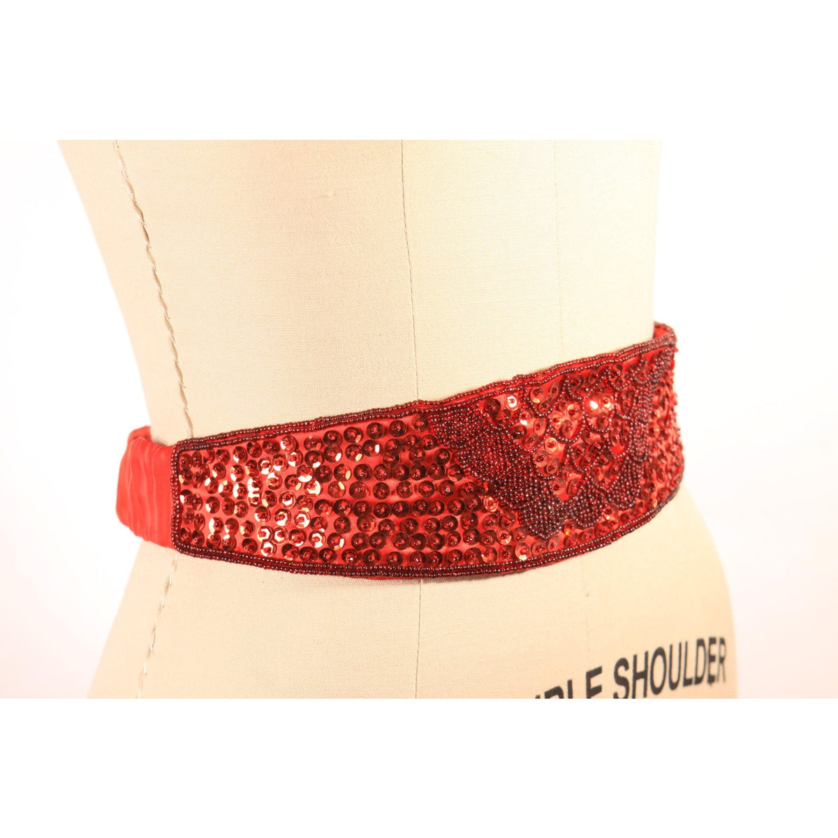 1980s Red Sequin and Beaded Cummerbund Belt