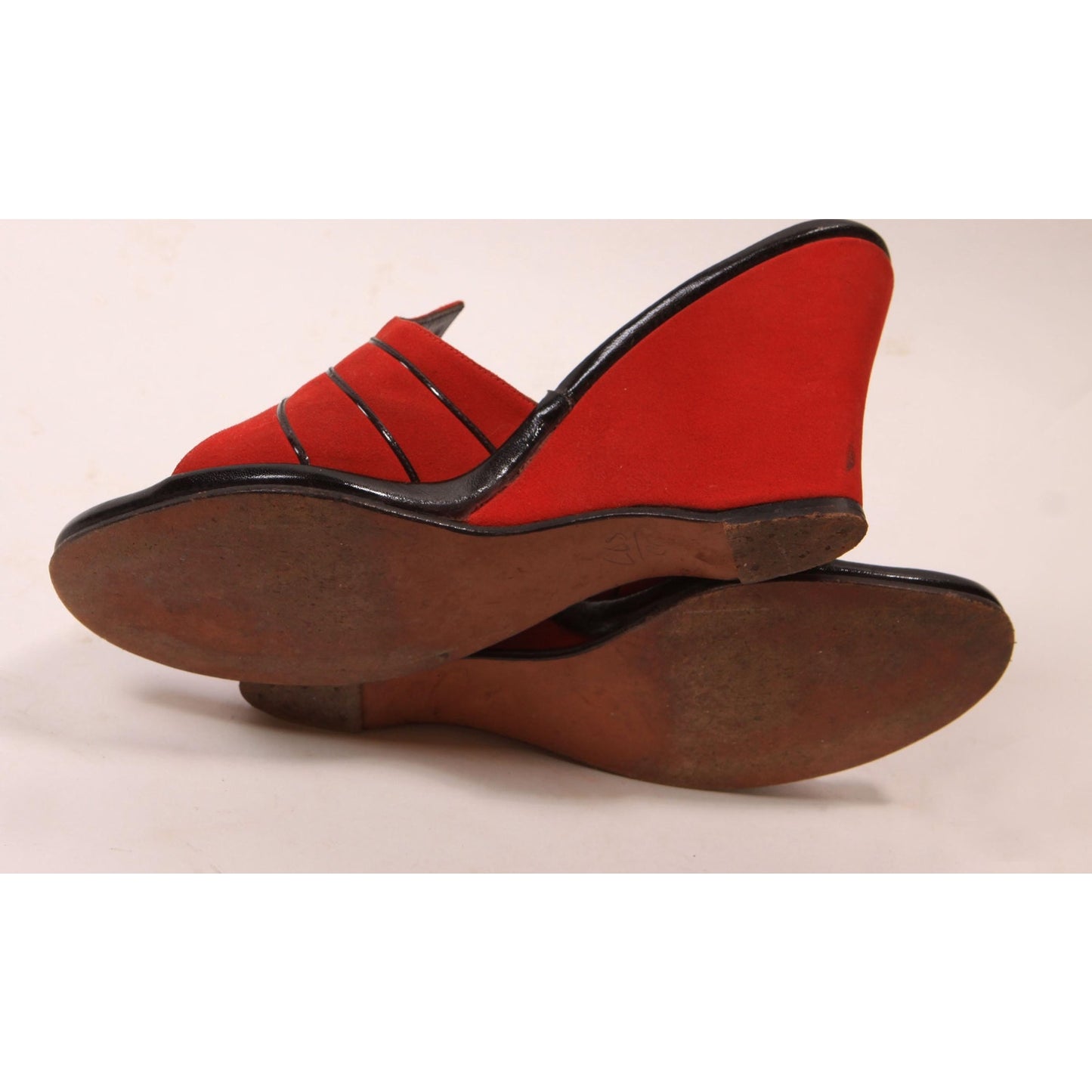1950s Red and Black High Heel Wedge Slip On Boudoir Heels Slippers by Bali-Hais