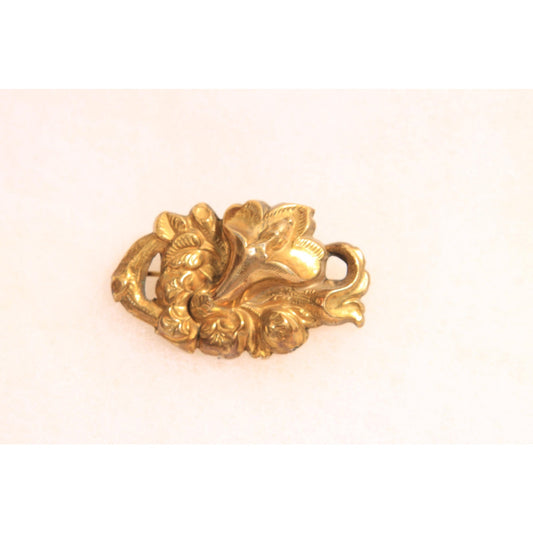 Antique 1800s Victorian Gold Tone Metal Hollow Floral Brooch