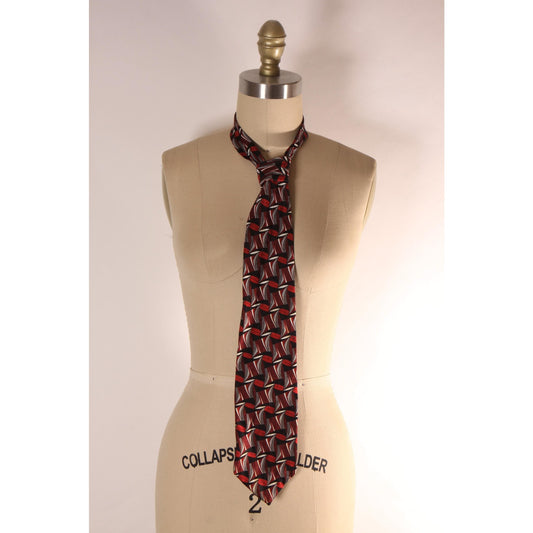 1980s 1990s Geometric Red, Gray, Black and White Necktie Tie by Insignia