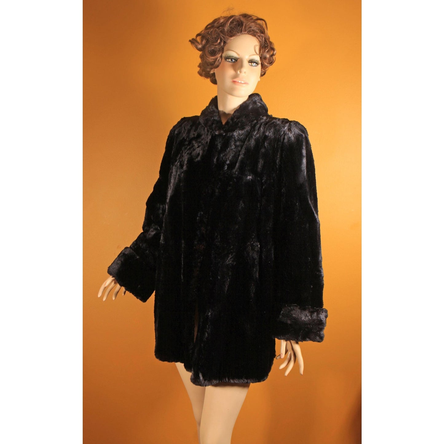1940s Black Sheared Dyed Beaver Fur Coat by Cavin's -M-L