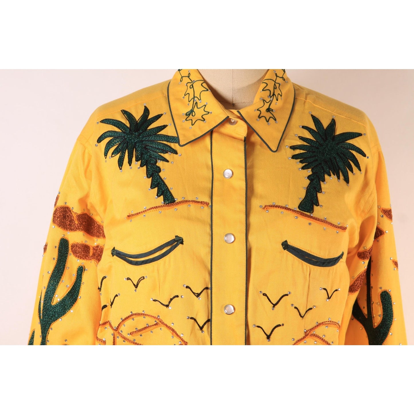 Reproduction Modern Vintage Style Retro Western Porter Wagoner Novelty Cactus and Wagon Embroidered Pearl Snap Shirt by Rockmount Ranch Wear