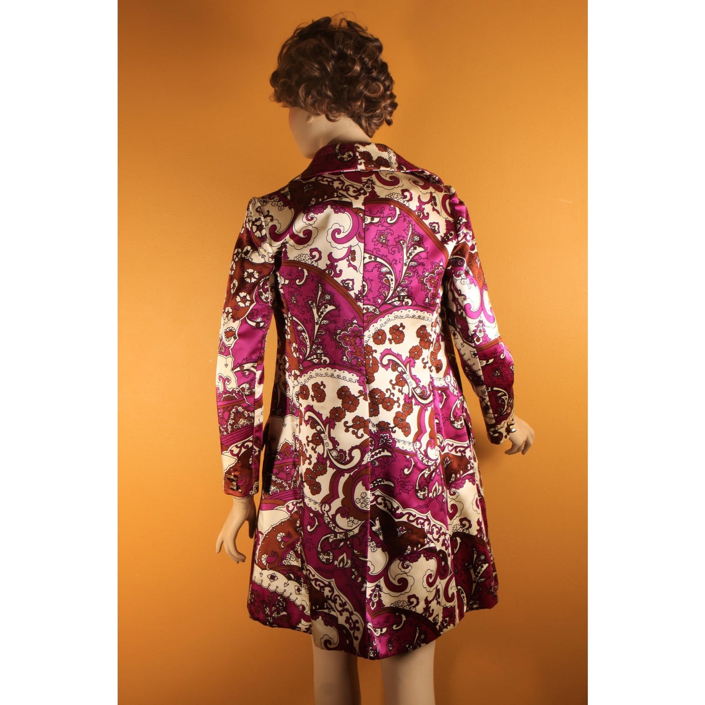 1960s Purple, White, Black Brown Psychedelic Swirl Sleeveless Belted Dress with Matching Long Sleeve Jacket Two Piece Outfit by Leo Narducci