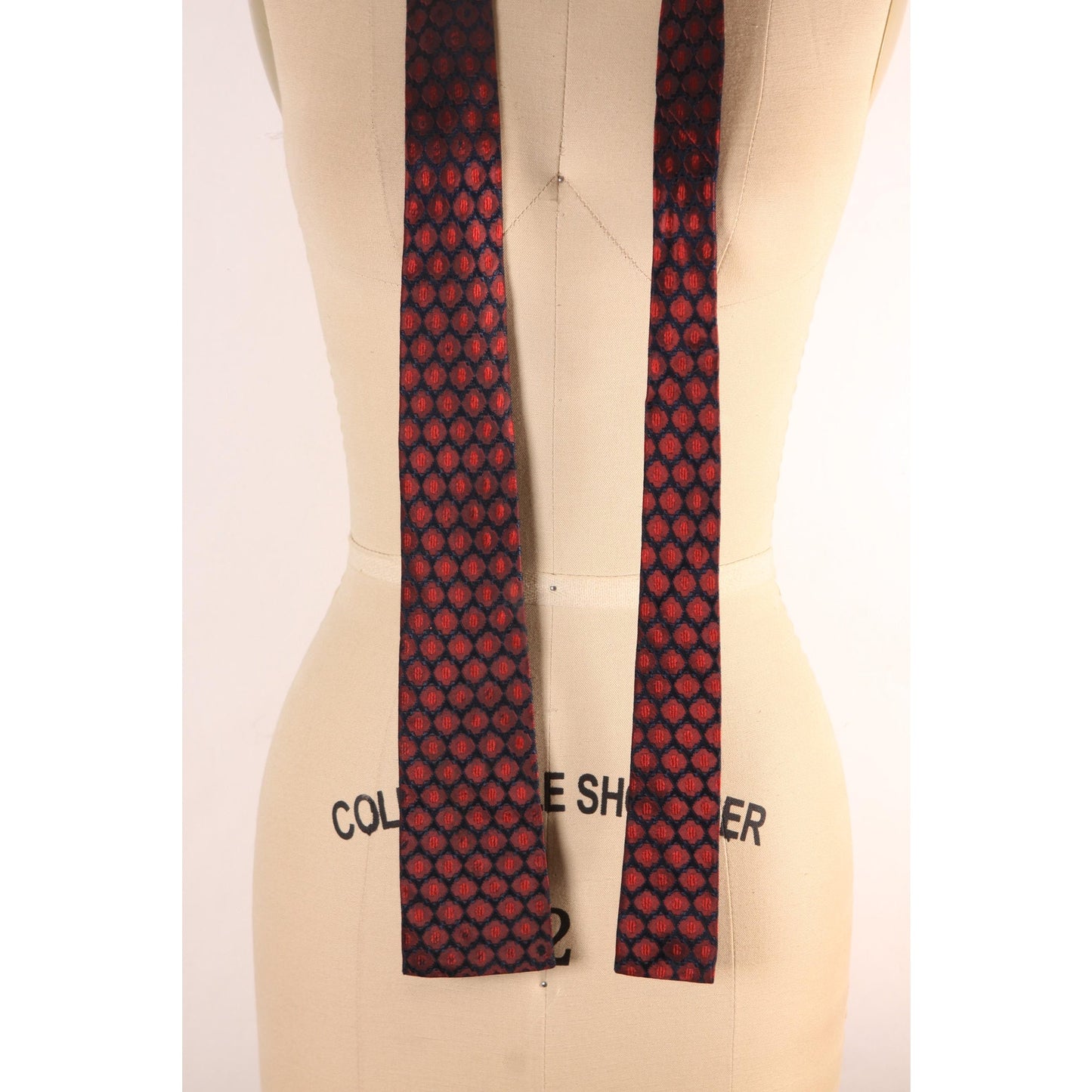 1980s Red and Black Print Square Necktie Tie by Pierre Cardin