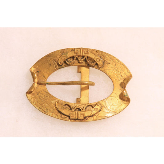 Antique 1900s 1910s Edwardian Art Nouveau Gold Tone Metal Belt Buckle