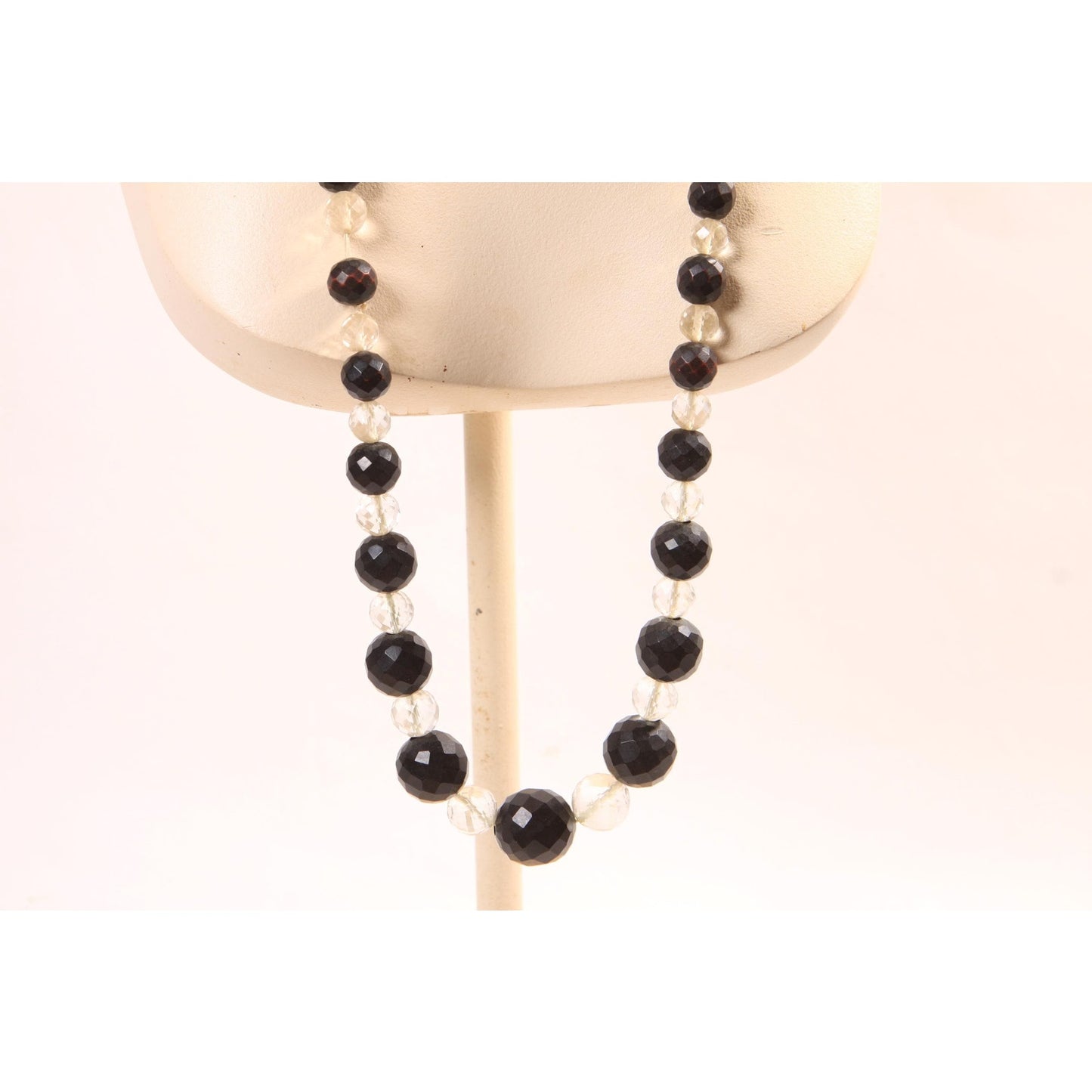 Vintage Clear Faceted Glass Beads and Black Plastic Beaded Necklace