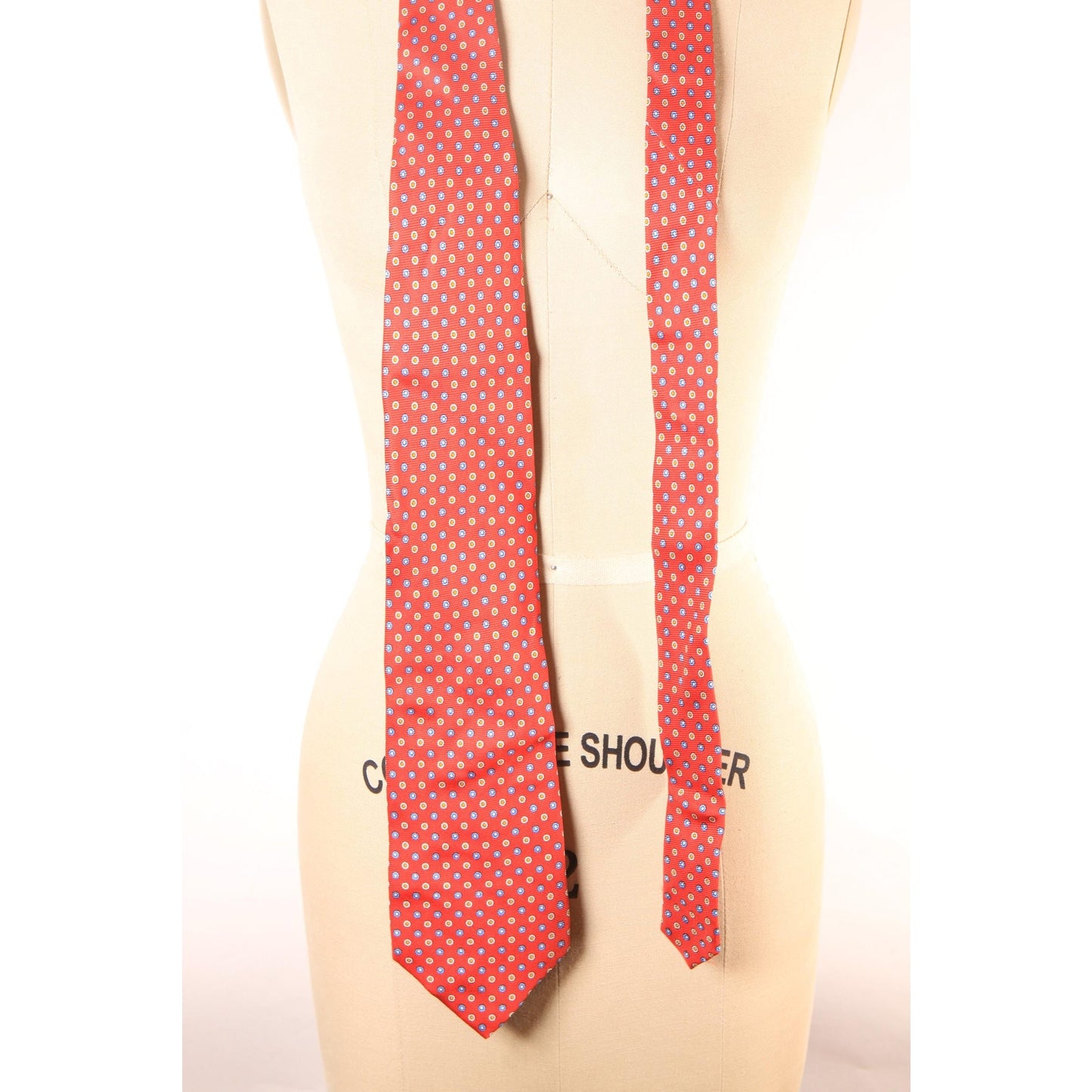 1980s Red, White and Blue Polka Dot Print Necktie Tie by Rooster