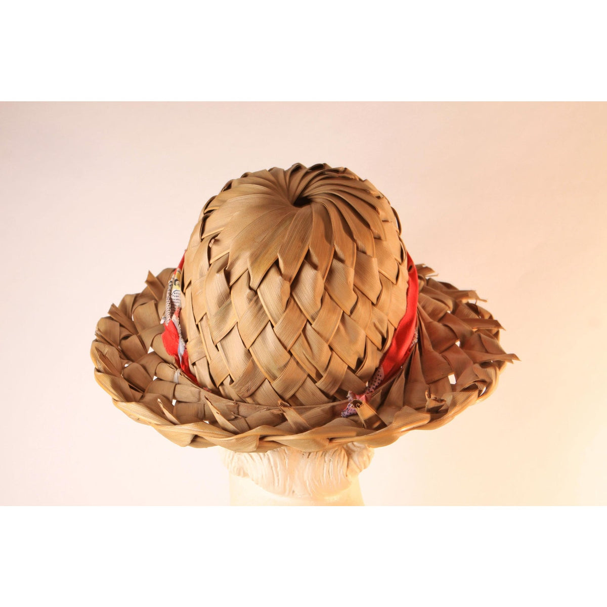 1950s Straw Wicker Woven Novelty Girls Woman Fabric Headband Sun Hat