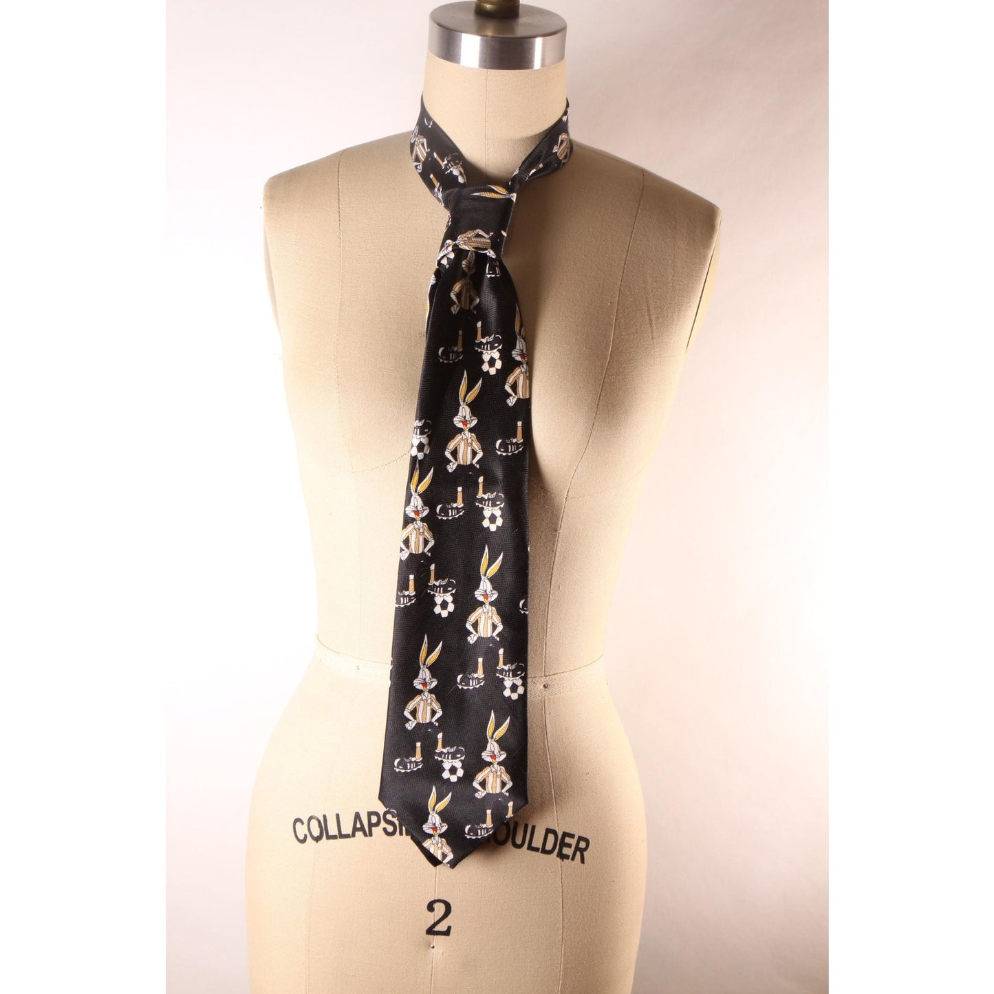 1990s Black and White Novelty Bugs Bunny Soccer Necktie by Paco Rabanne