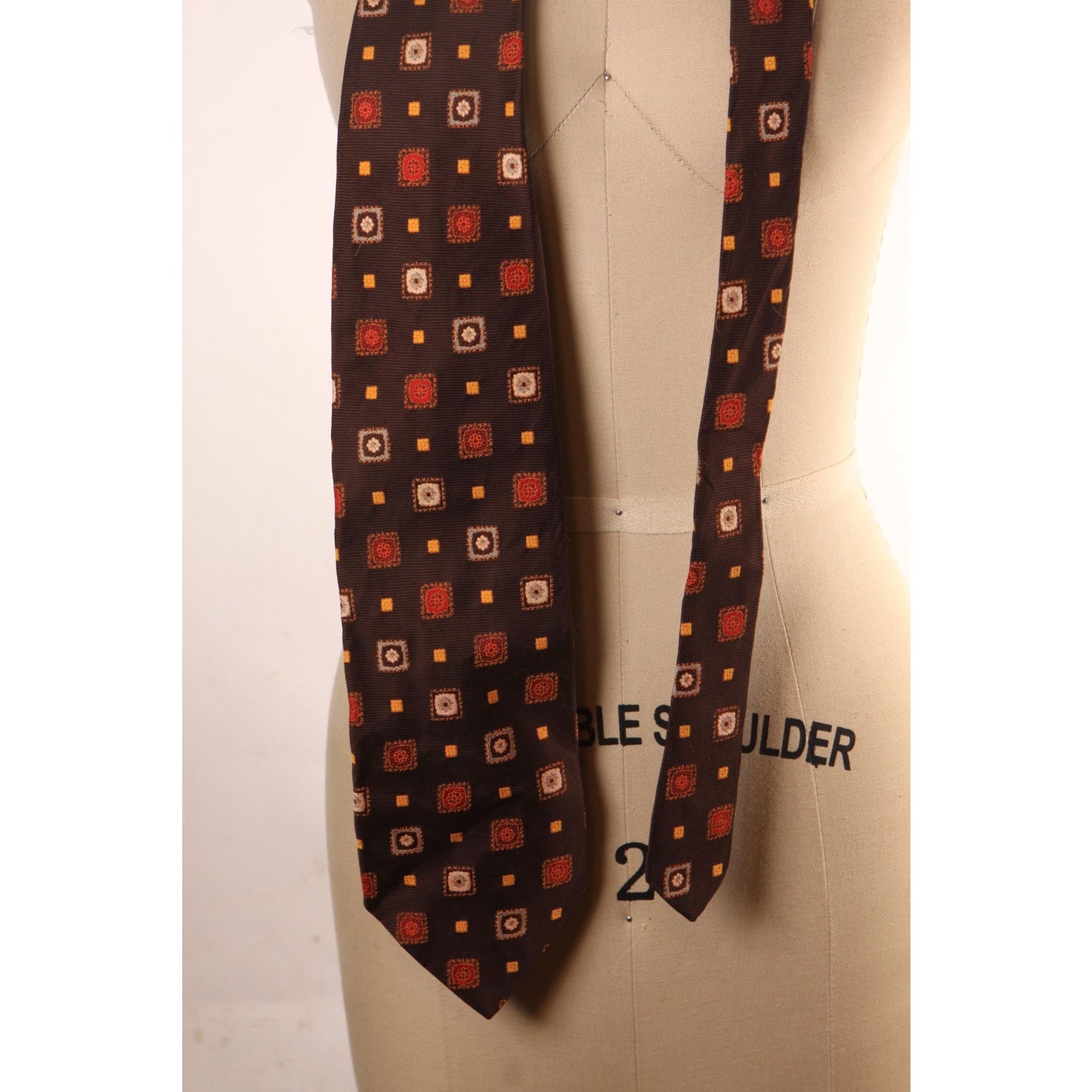 1970s Dark Brown, Orange and Tan Geometric Wide Necktie Tie by JCPenney
