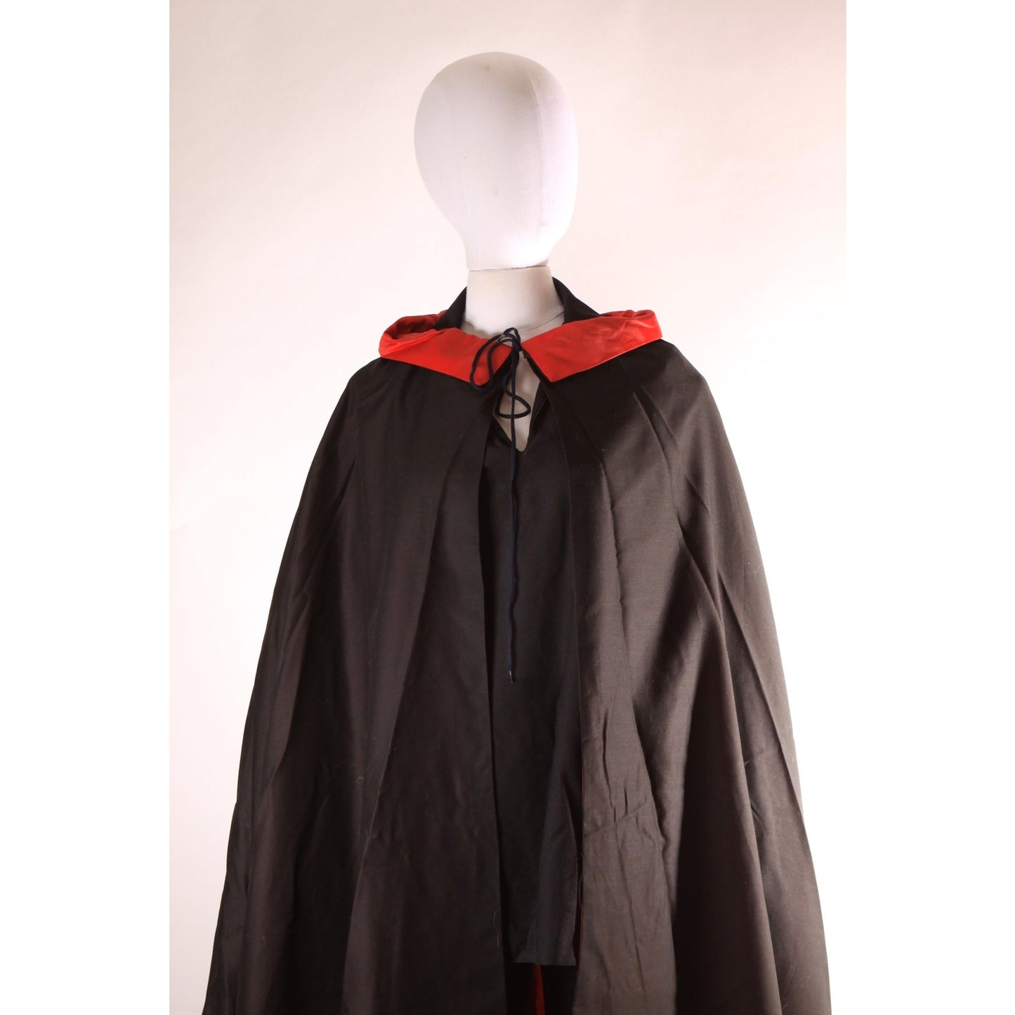 1970s Black and Red Three Piece Dagger Collar Blouse, Pants and Dracula Vampire Cape Halloween Costume -L