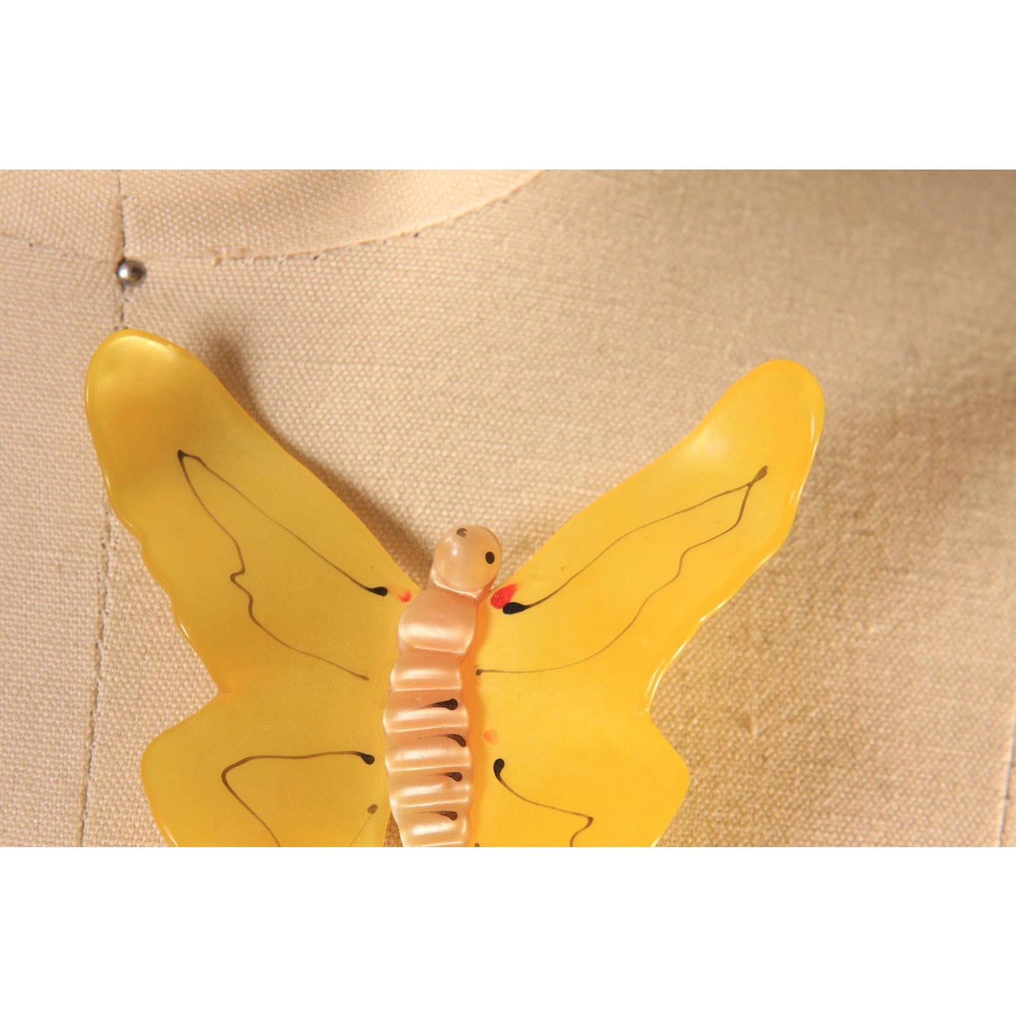 1940s Novelty Yellow Butterfly Celluloid Plastic Brooch