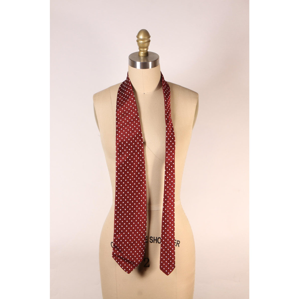 1970z Burgundy and White Polka Dot Wide Necktie Tie by Regalon