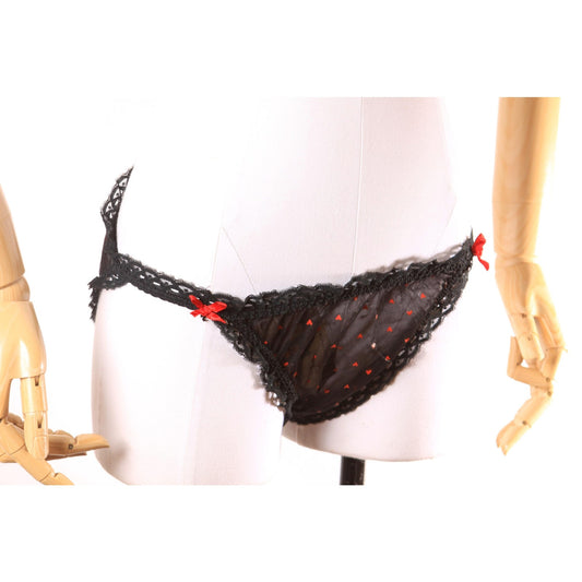 Late 1960s Early 1970s Black and Red Sheer Novelty Heart Print Underwear Panties
