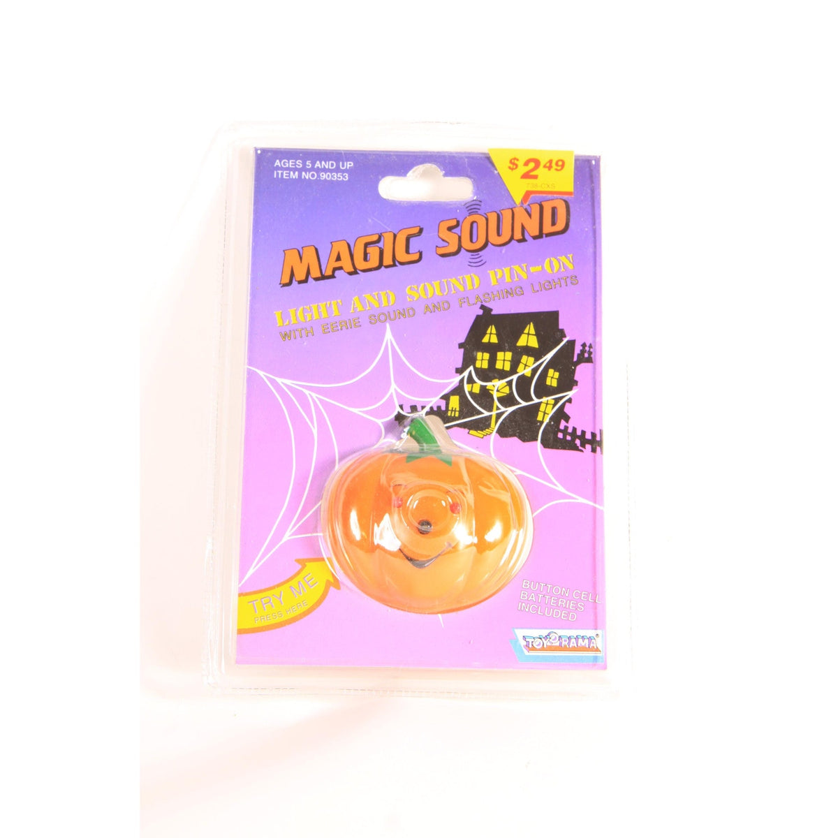 Deadstock 1990s Novelty Halloween Light and Sound Jackolantern Pumpkin Brooch Pin by Toyorama