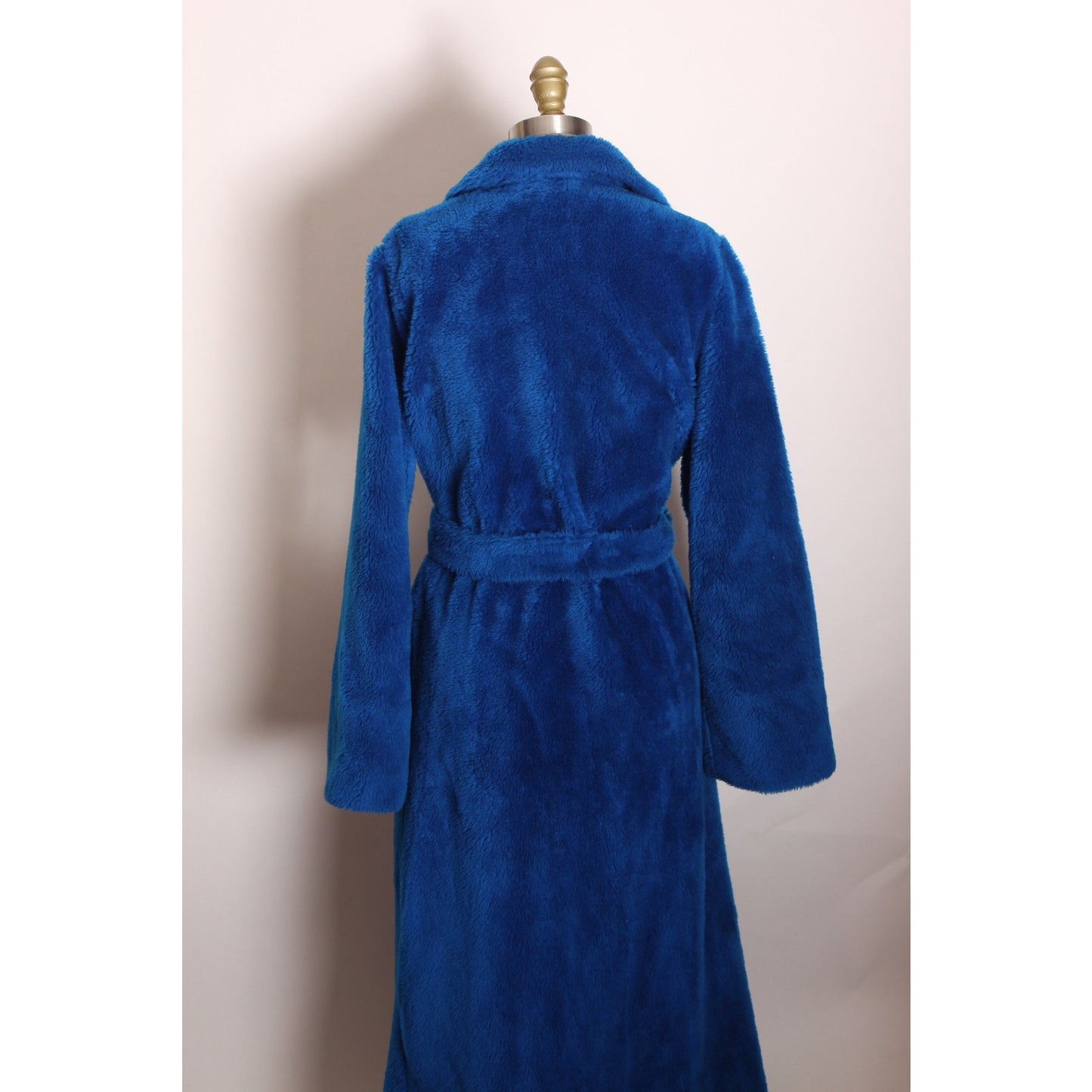 1970s Blue Fuzzy Faux Fur Look Long Sleeve Full Length Robe -M-L