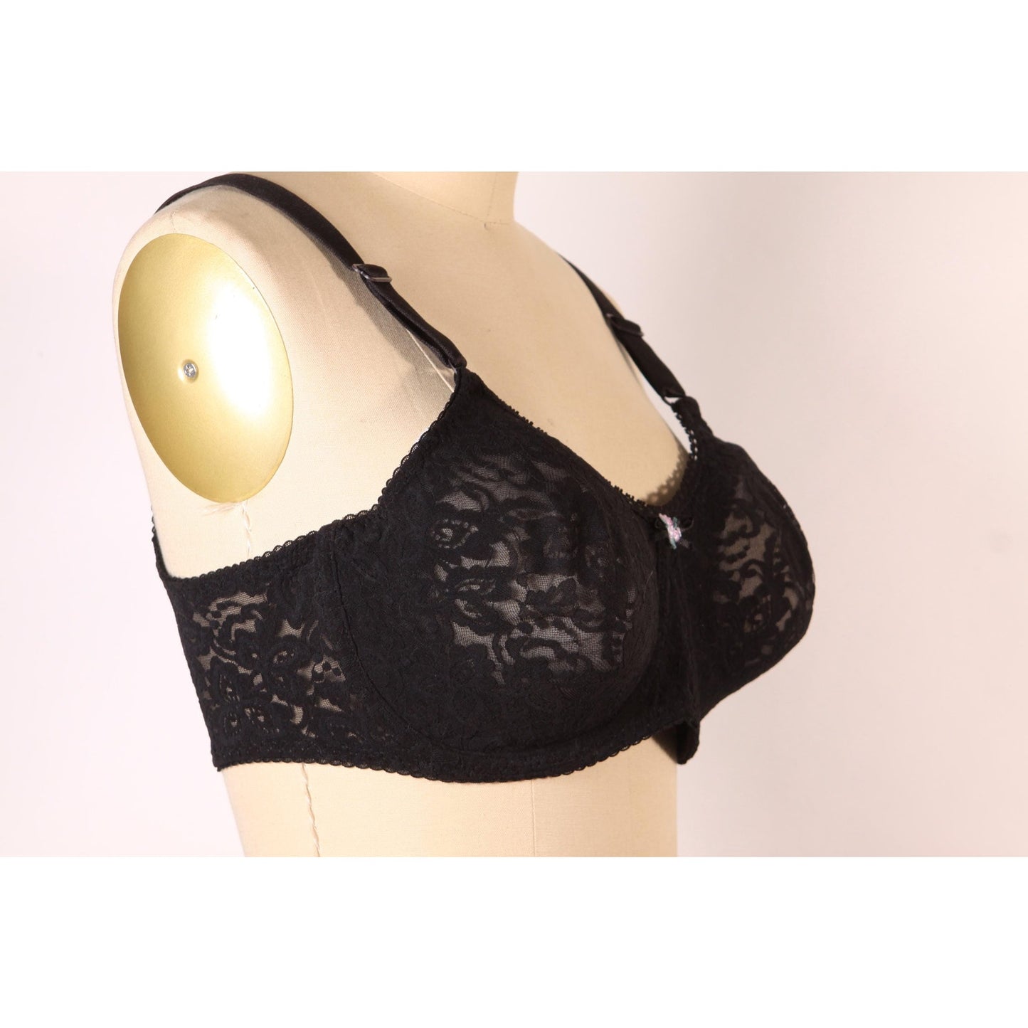 1980s Sheer Black Lace Floral Detail Bra by Bali-38C