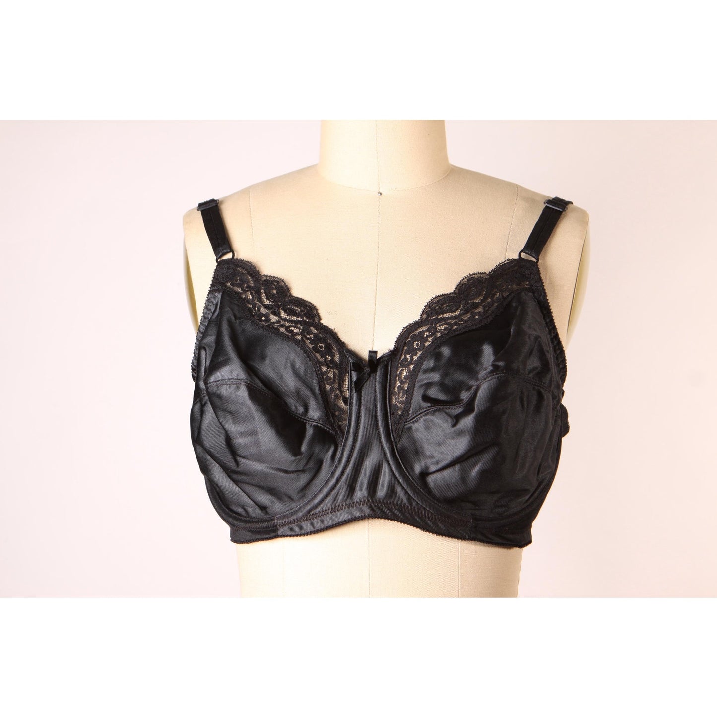 1970s 1980s Black Floral Lace Trim Bow Detail Bra by Playtex-38D