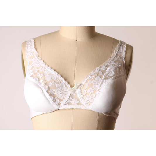 1970s White Sheer Lace Half Cup Padded Bra by Fredericks of Hollywood-36B