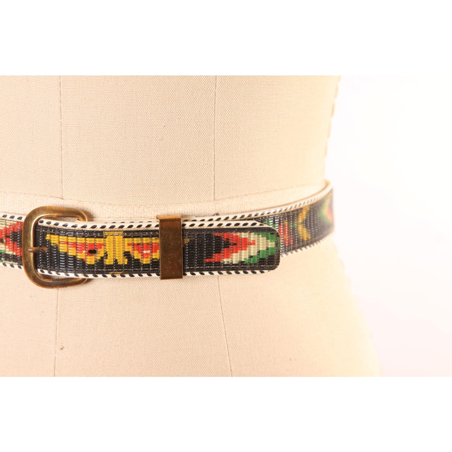 1960s Multi-Colored Rainbow Red, Blue, Yellow and Green Novelty Tourist Western Native American Style Plastic Belt