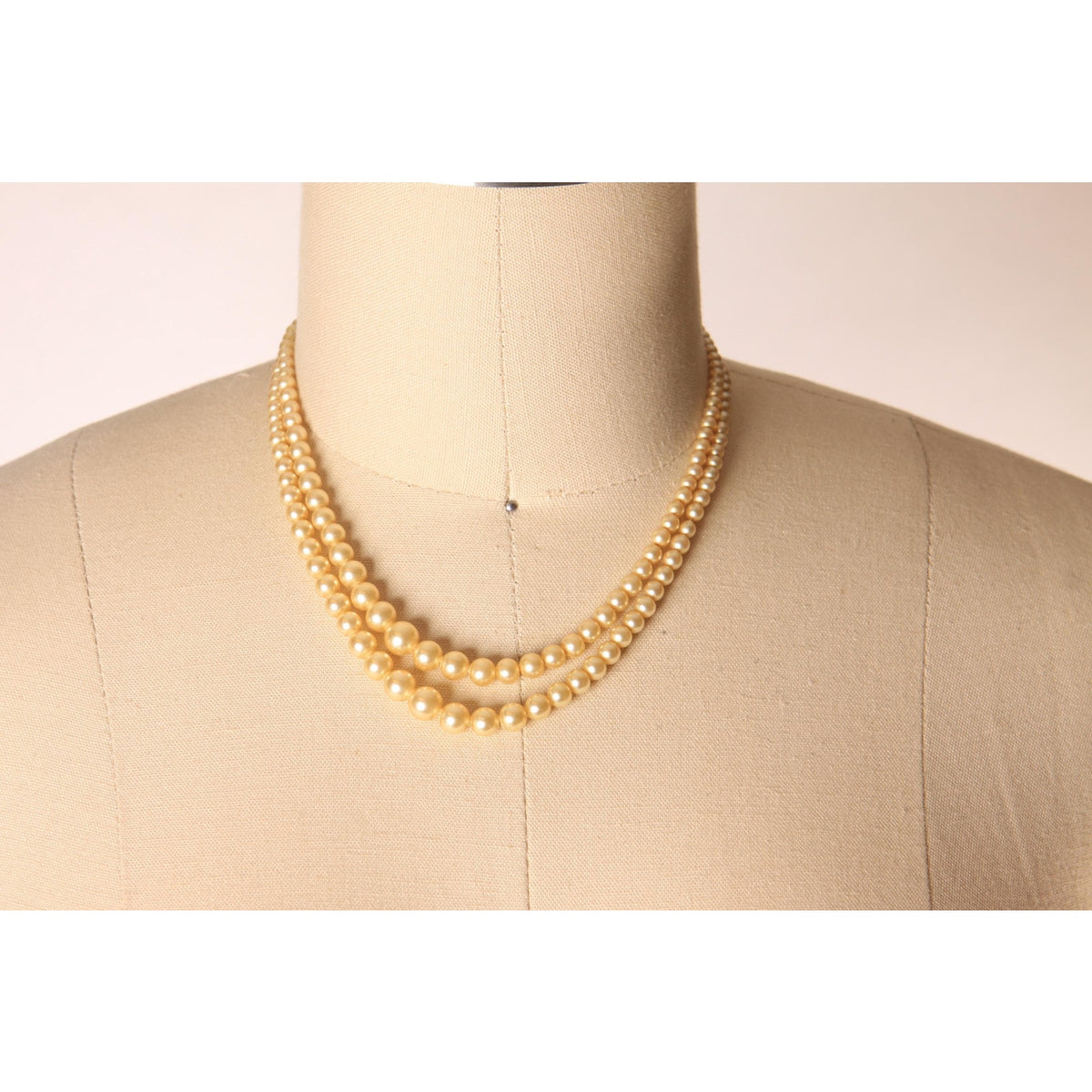 1940s 1950s Cream Faux Pearl Double Strand Beaded Necklace