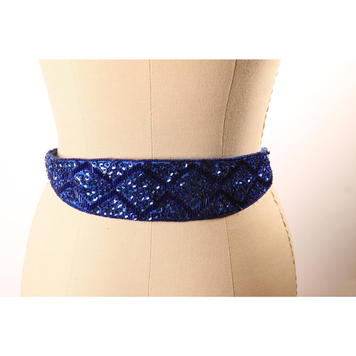 1980s Blue Sequin and Beaded Cummerbund Belt by Carla Marchi