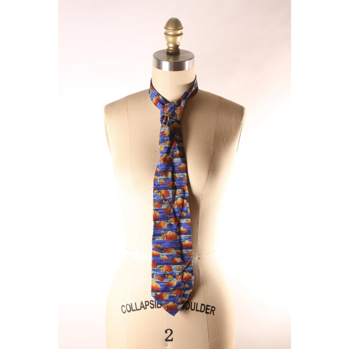 1980s 1990s Blue and Orange Novelty Fish Music Musical Note Necktie by J. Garcia