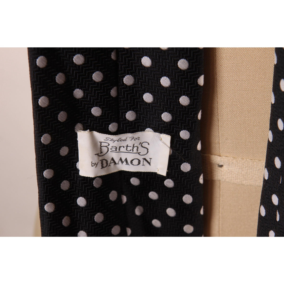 1970s Black and White Polka Dot Wide Necktie Tie by Barth's by Damon
