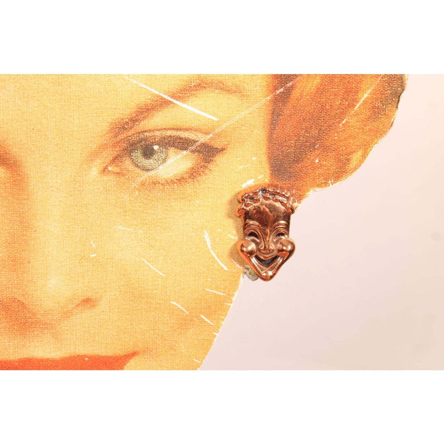 1950s Copper Comedy and Tragedy Mask Bracelet with Matching Earrings Jewelry Set by Renoir
