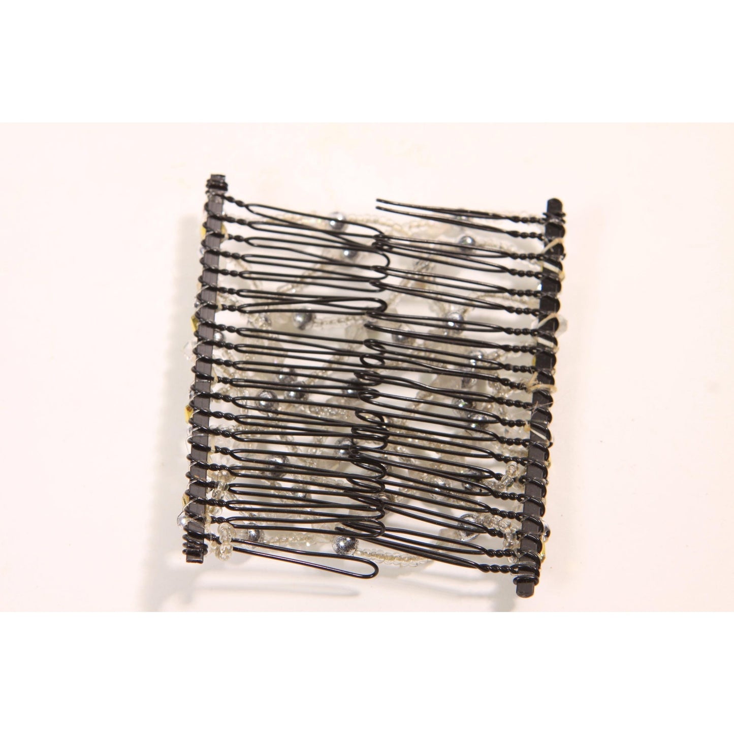 1990s 2000s Y2K Black, Silver and Gold Beaded EZ Stretch Hair Comb