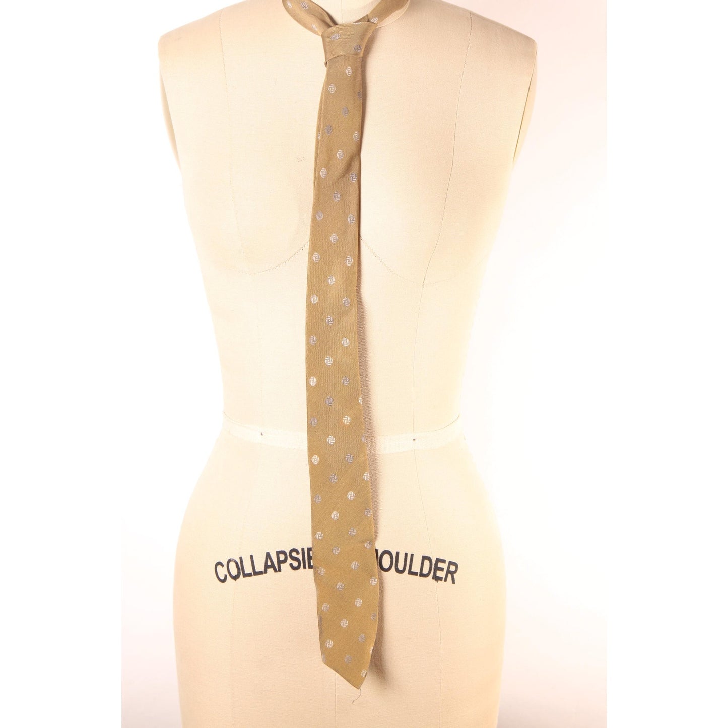 1980s Tan Geometric Print Necktie Tie by B.R. Baker Co