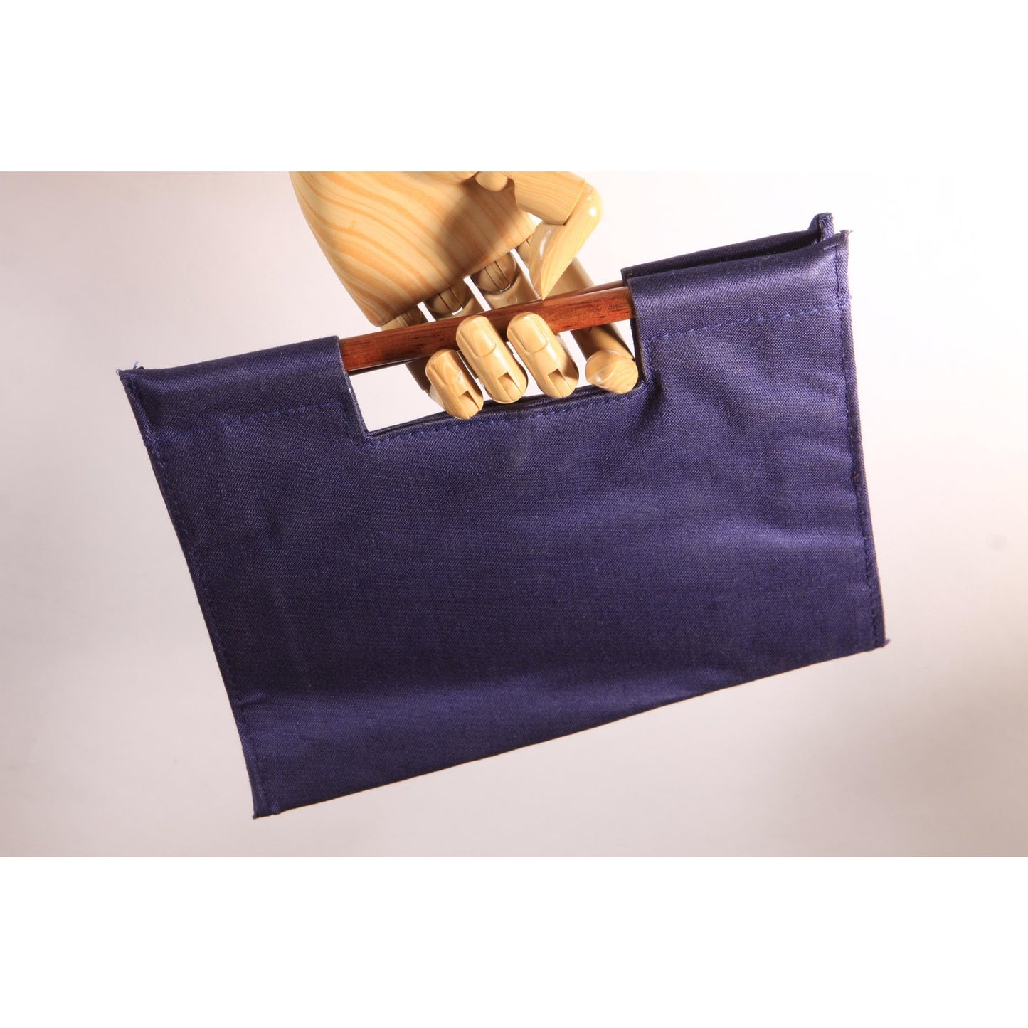 Deadstock 1970s Navy Blue and White Novelty Tupperware Advertisement Wood Top Handle Purse Bag
