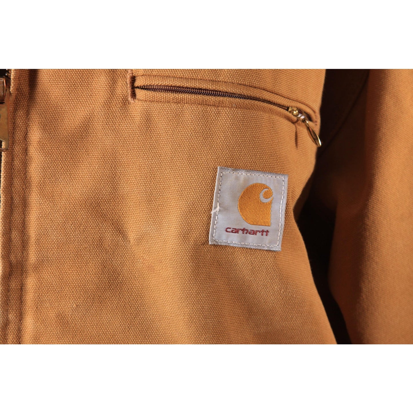 1980s Tan Long Sleeve Corduroy Collar Blanket Lined Zip Up Jacket Chore Coat by Carhartt