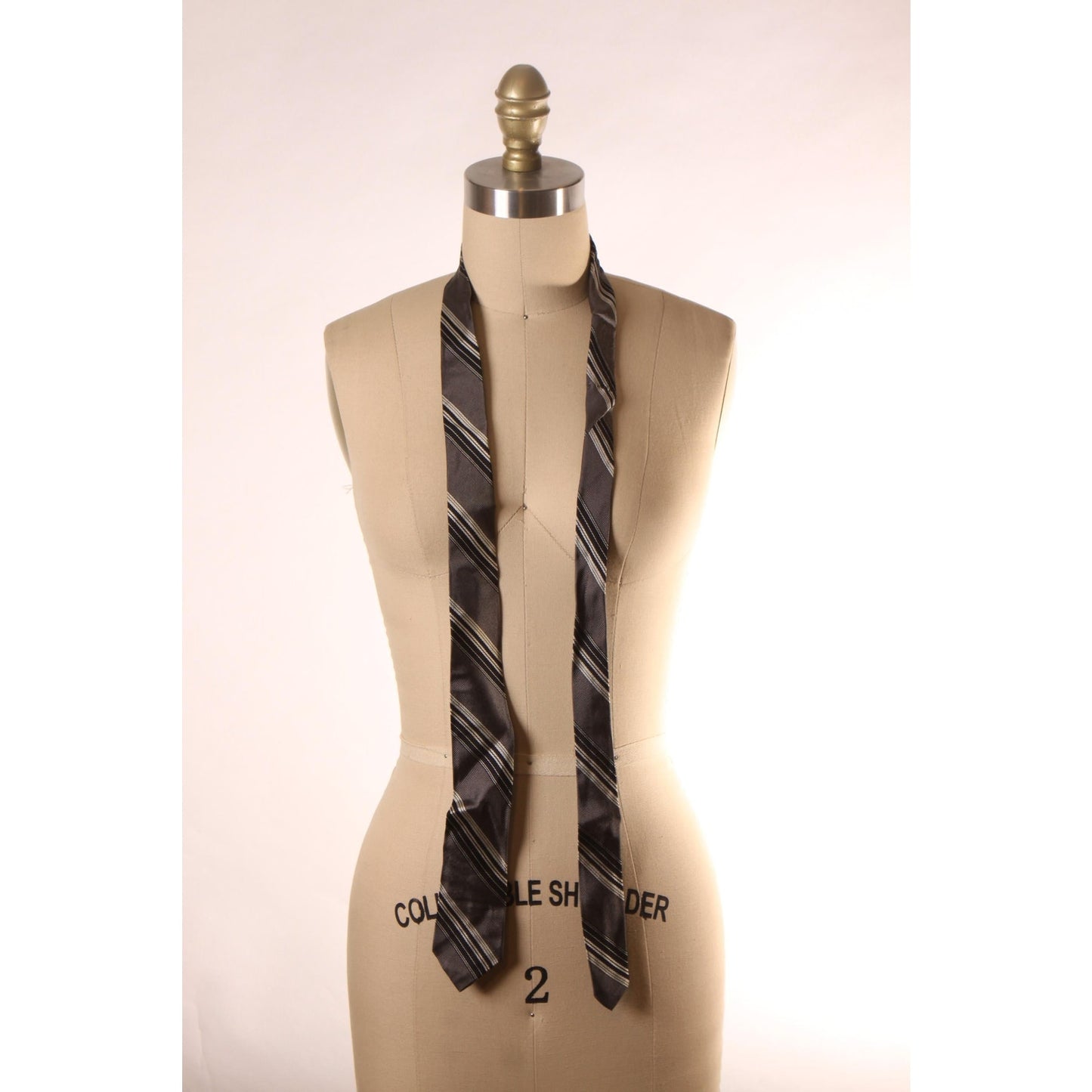 1960s Black and Gray Striped Necktie Tie by The Jones Store Co. Kansas City