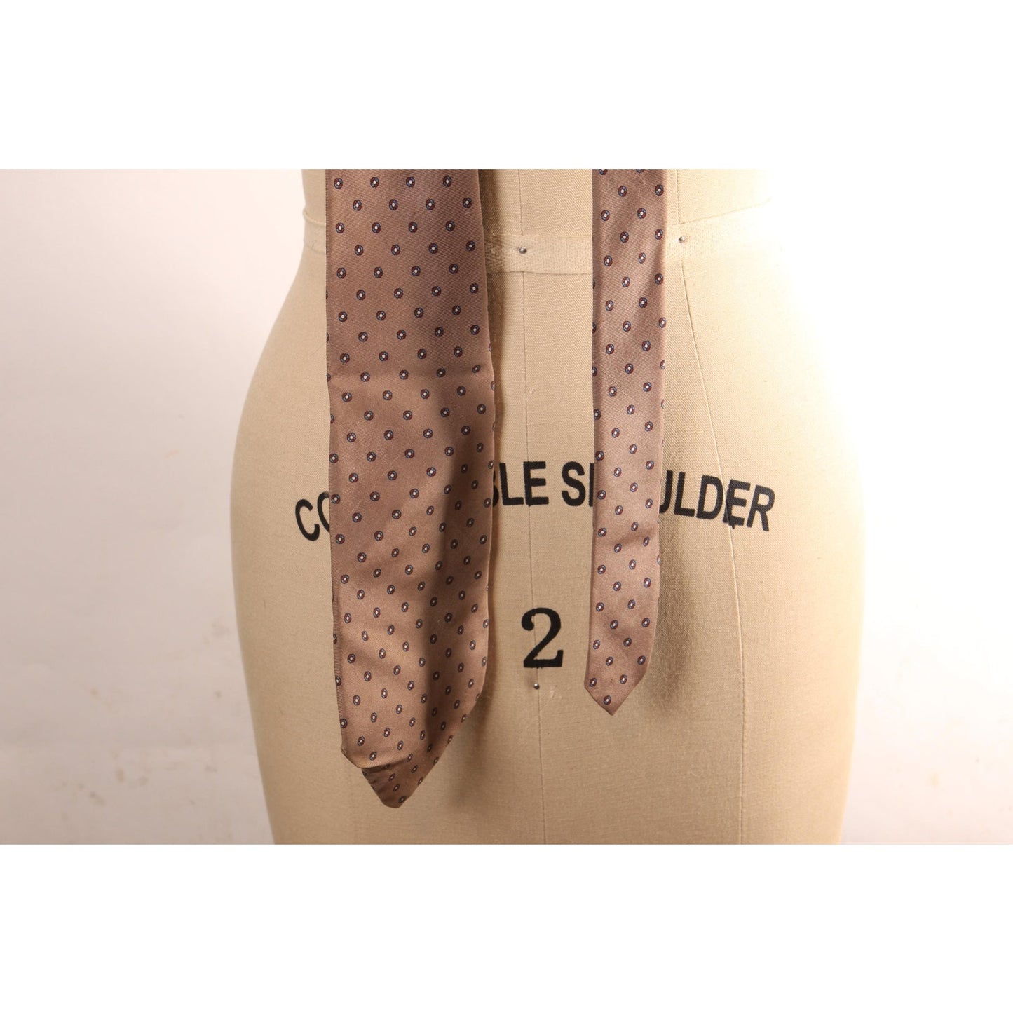 1980s Gray Tan, Blue and Red Circle Necktie Tie by Christian Dior