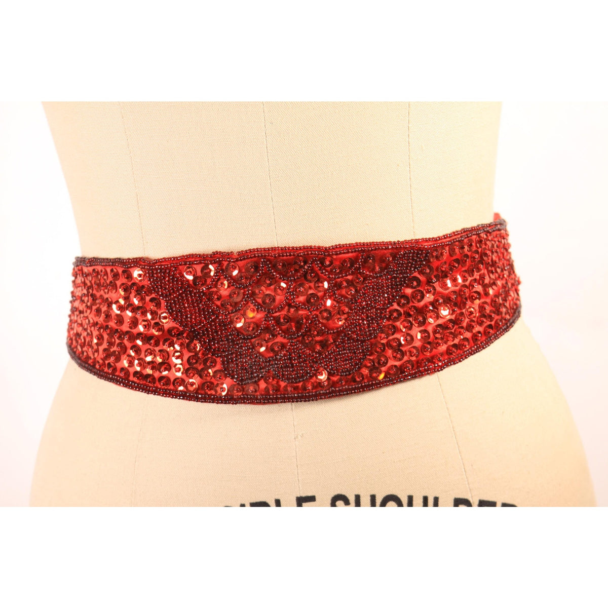 1980s Red Sequin and Beaded Cummerbund Belt