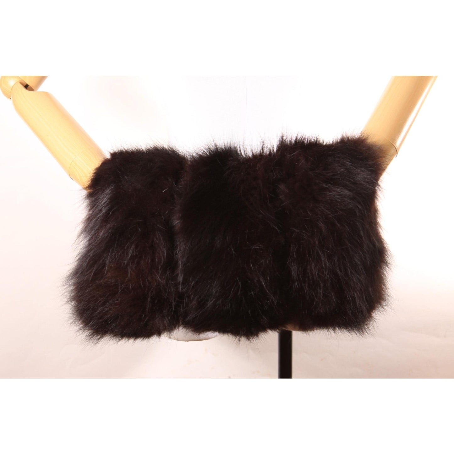 1940s Black and Brown Dyed Fox Fur Zippered Pouch Winter Hand Warmer Muff