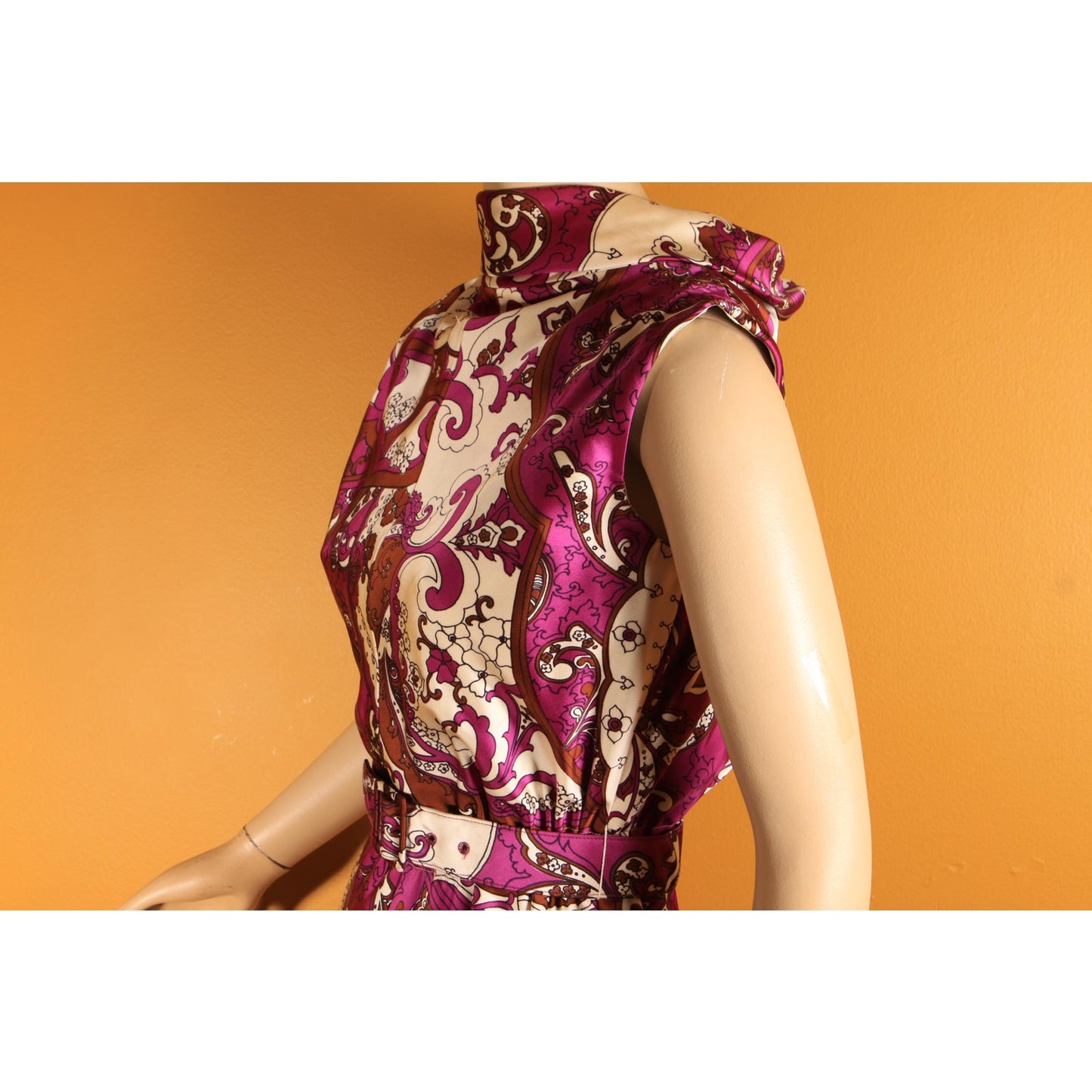 1960s Purple, White, Black Brown Psychedelic Swirl Sleeveless Belted Dress with Matching Long Sleeve Jacket Two Piece Outfit by Leo Narducci