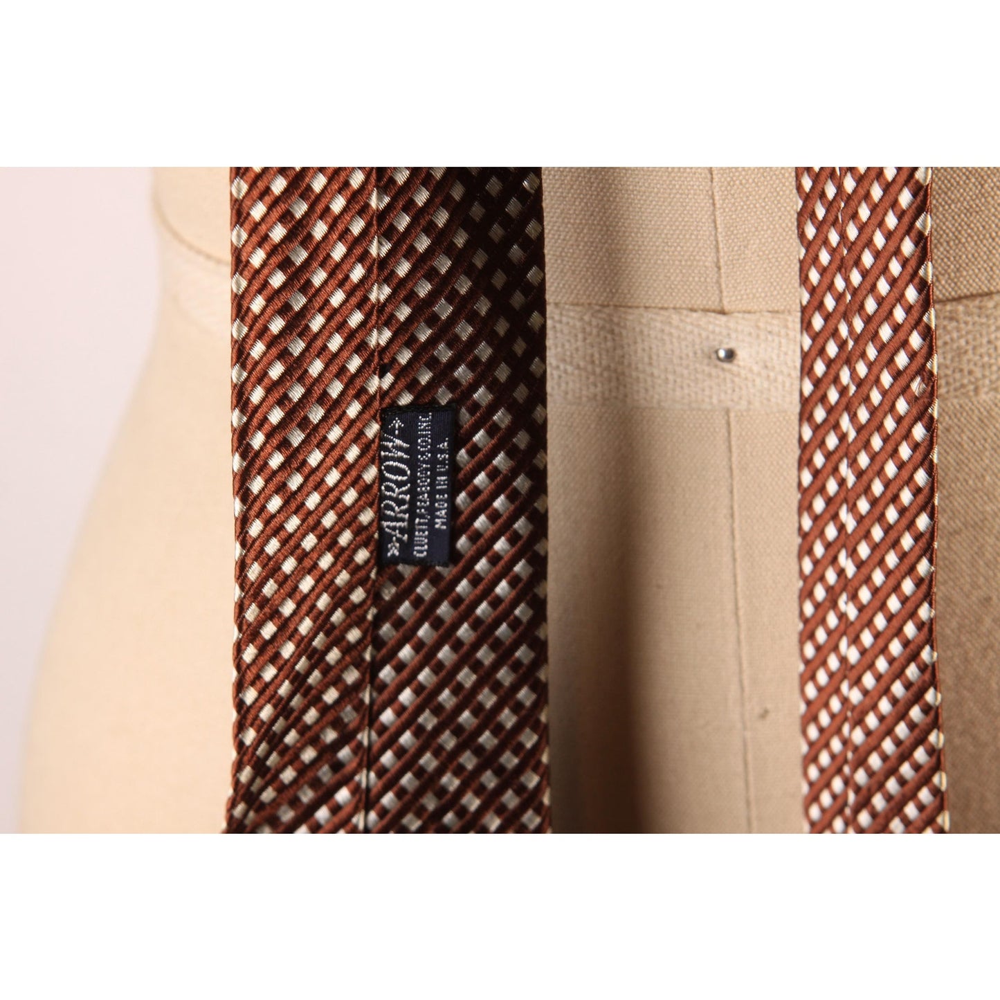 1970s Brown and White Plaid Necktie Tie by Arrow