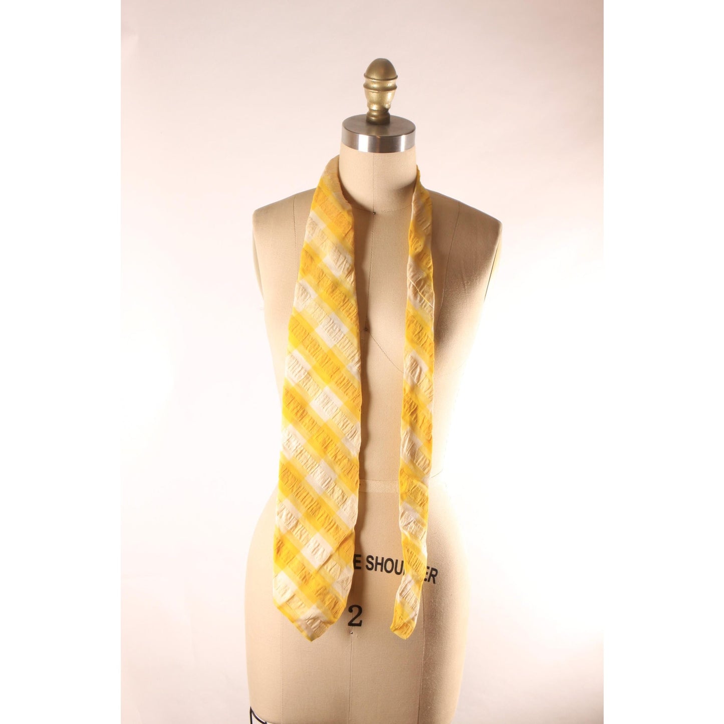 1970s Yellow and White Plaid Wide Necktie Tie