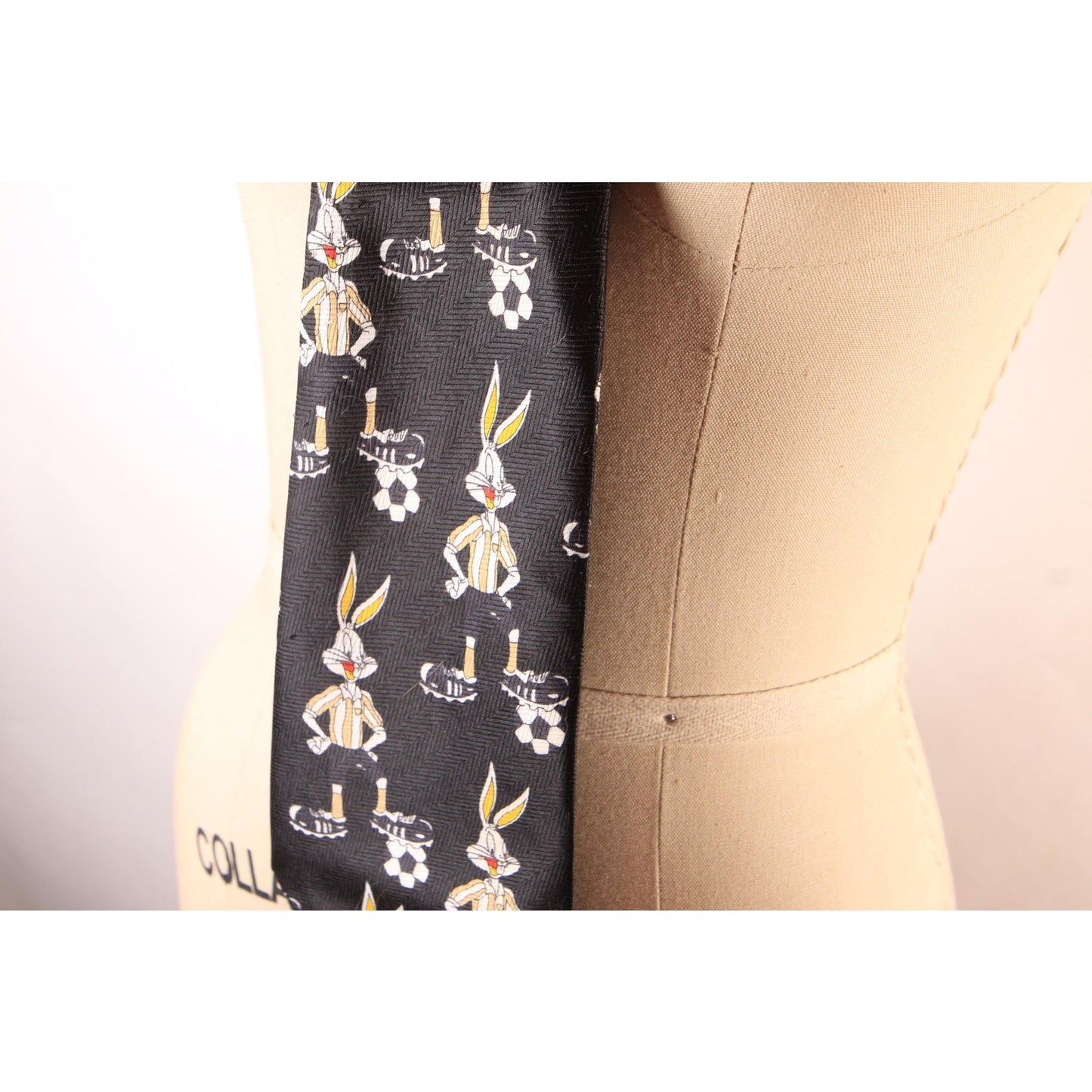 1990s Black and White Novelty Bugs Bunny Soccer Necktie by Paco Rabanne