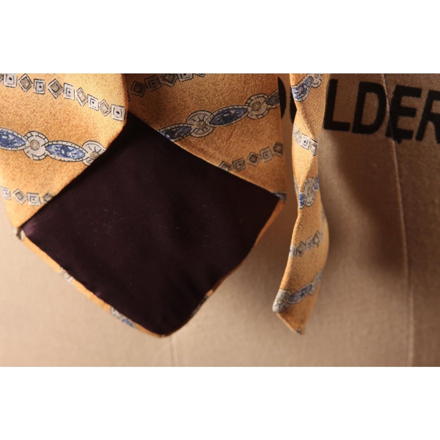 1980s Tan, Blue and Beige Geometric Striped Tie Necktie by 417 by Van Heusen
