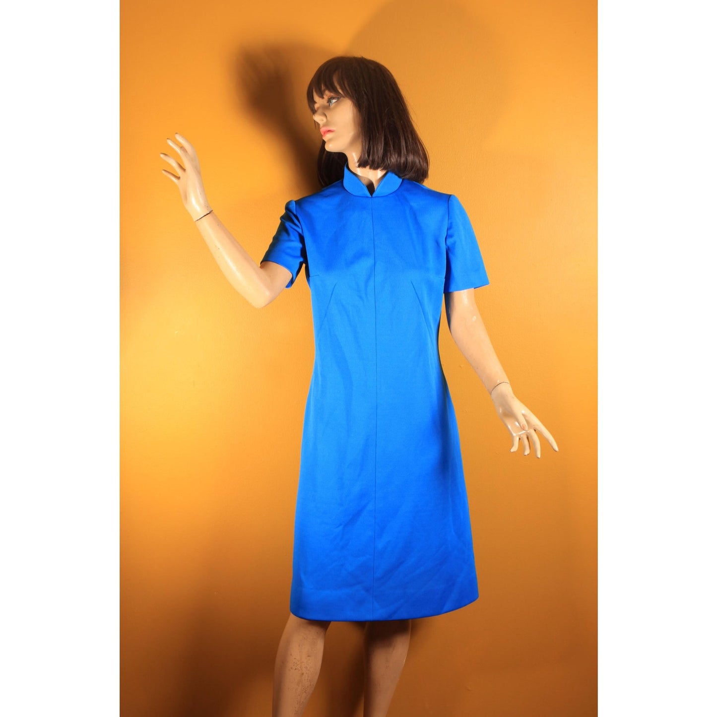 1960s Blue Short Sleeve Polyester Shift Dress